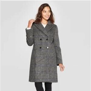 A New Day Blue Black Plaid Double Breasted Coat Size M